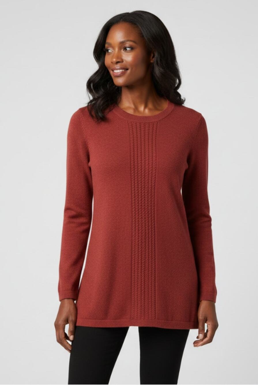 Soft Surroundings Priscilla Tunic Sweater Medium Round Neck Tight Knit Brick Red